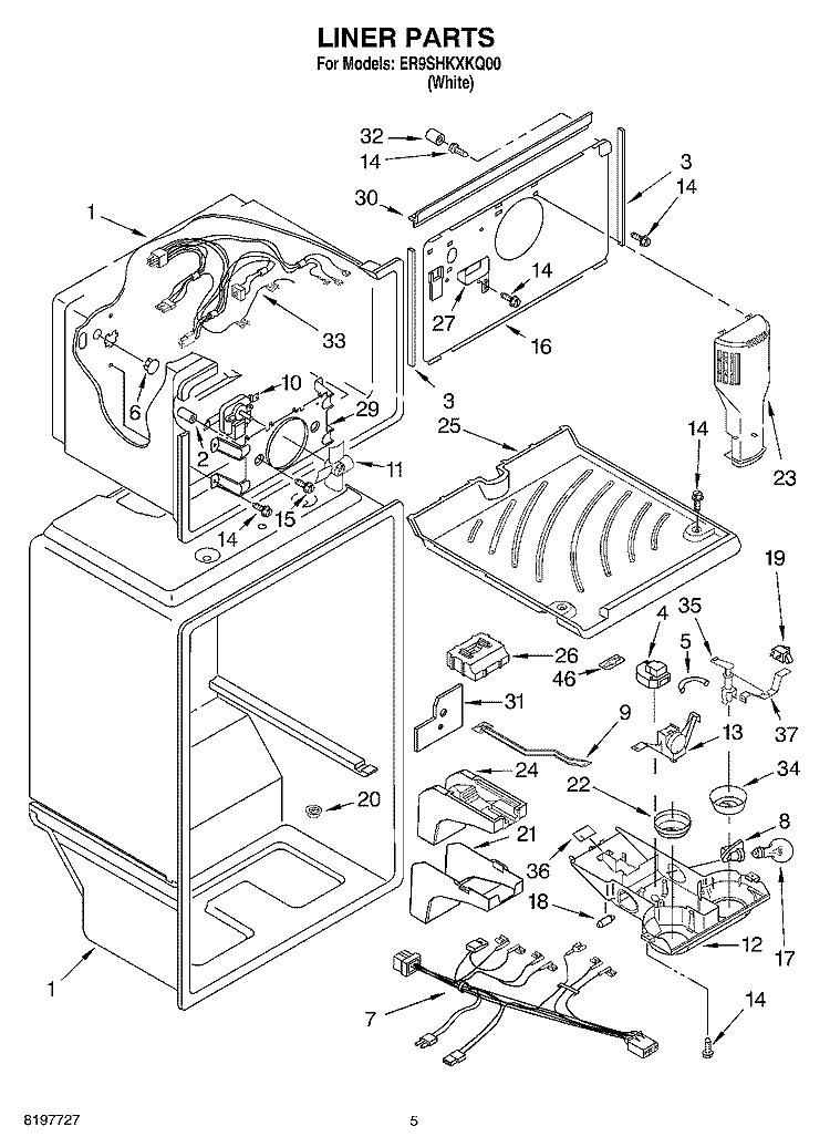 LINER Diagram and Parts List for ER9SHKXKQ00  Whirlpool Refrigerator