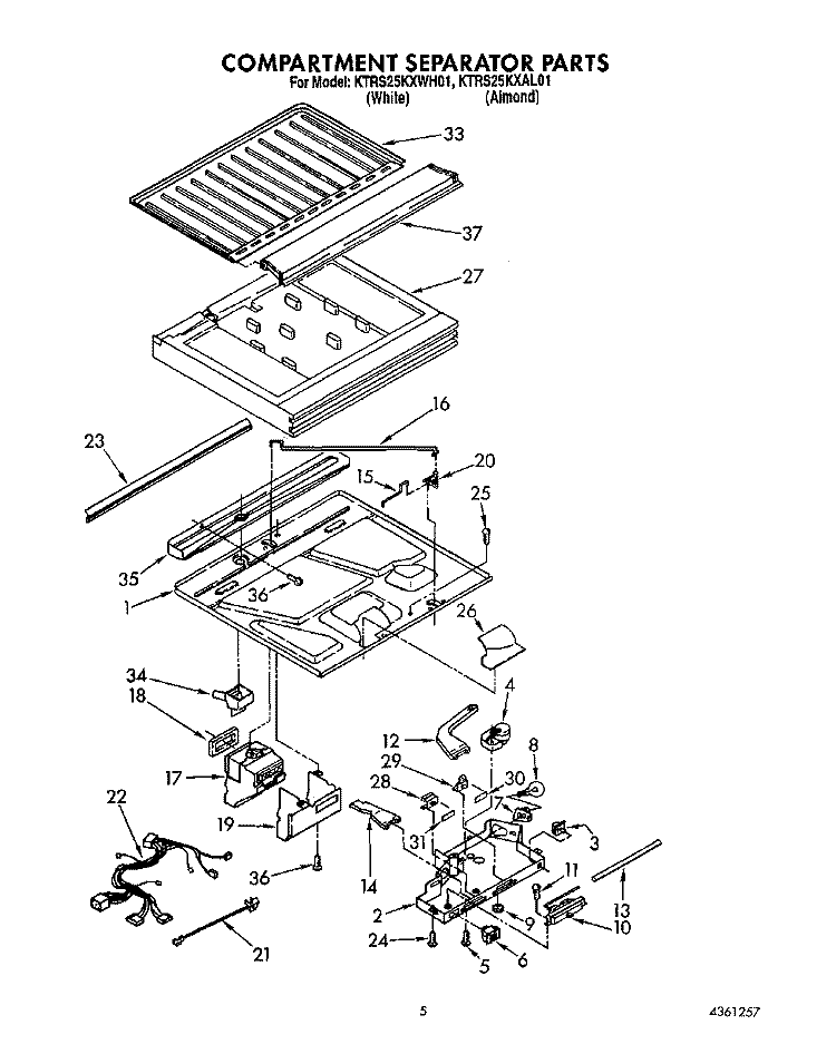 COMPARTMENT SEPARATOR Diagram and Parts List for KTRS25KXWH01  KitchenAid Refrigerator