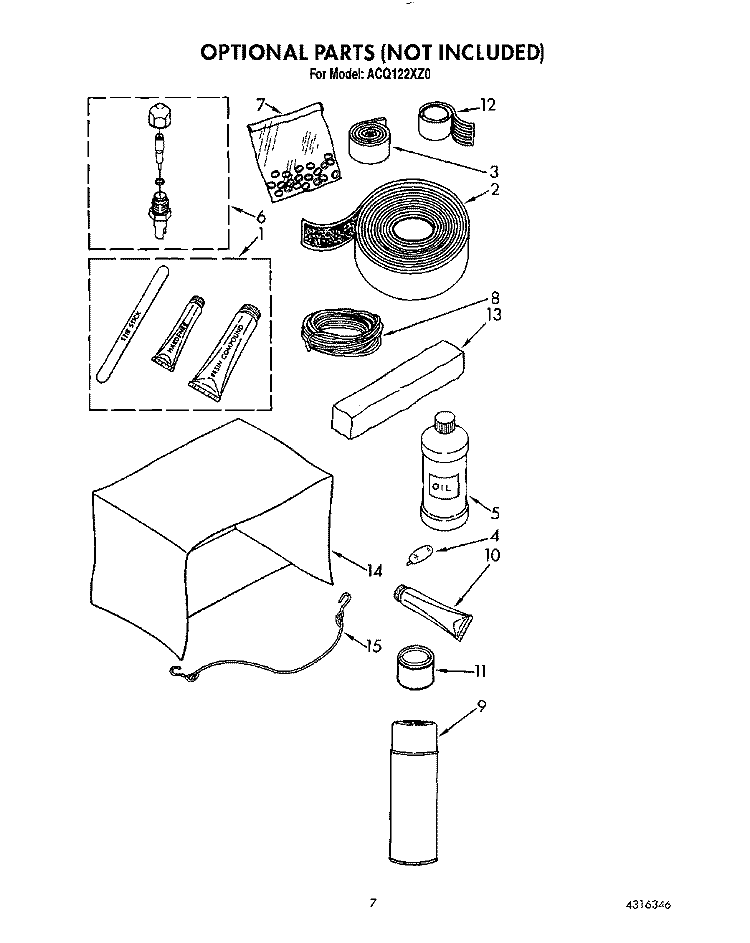 OPTIONAL Diagram and Parts List for ACQ122XZ0  Whirlpool Air Conditioner