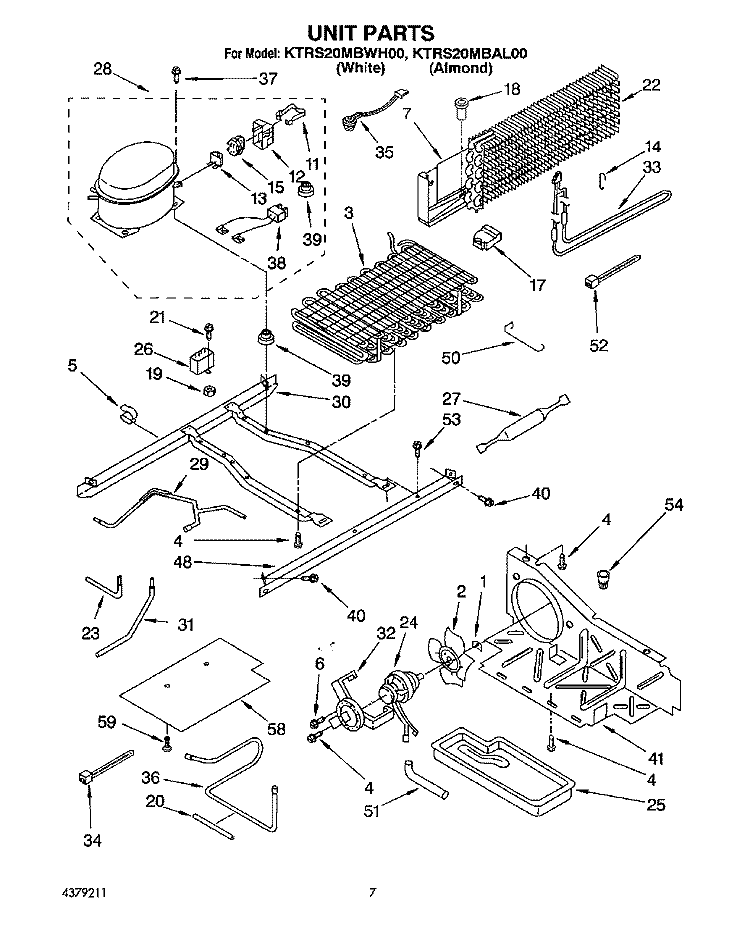 UNIT Diagram and Parts List for KTRS20MBWH00  KitchenAid Refrigerator