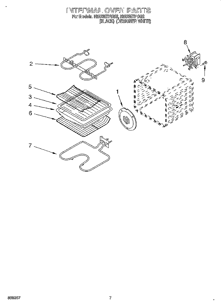 INTERNAL OVEN Diagram and Parts List for RBD307PDQ2  Whirlpool Wall Oven