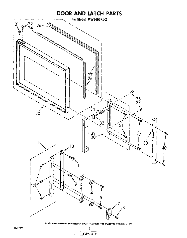 DOOR AND LATCH Diagram and Parts List for MW8450XL2  Whirlpool Microwave