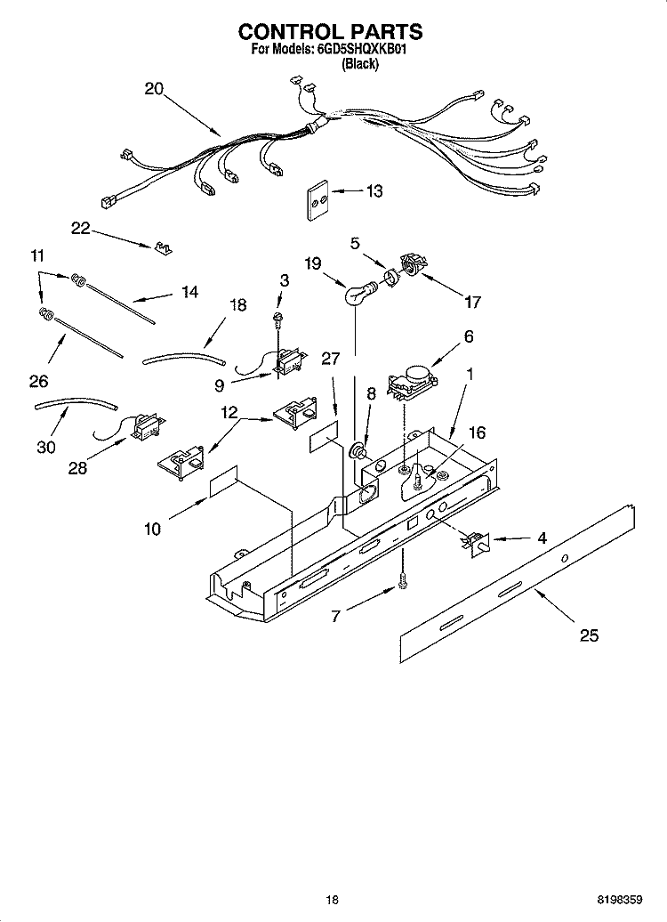CONTROL PARTS Diagram and Parts List for 6GD5SHQXKB01  Whirlpool Refrigerator
