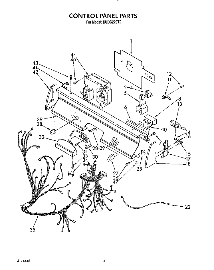 CONTROL PANEL, LIT/OPTIONAL Diagram and Parts List for KUDC220T2  KitchenAid Dishwasher