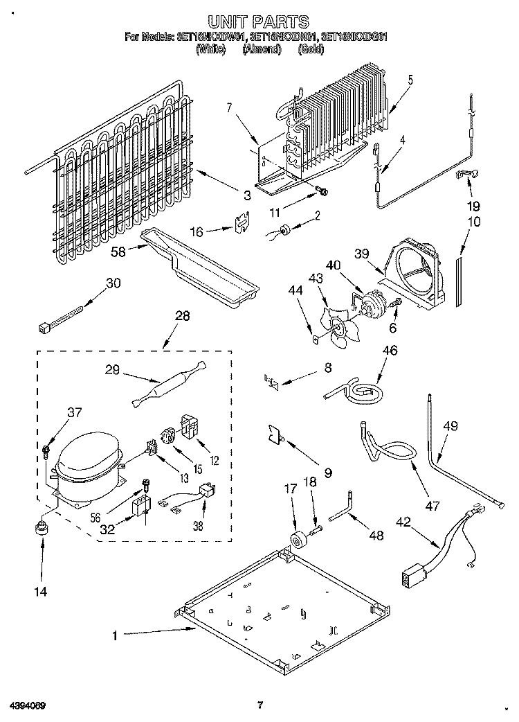 UNIT Diagram and Parts List for 3ET16NKXDG01  Whirlpool Refrigerator