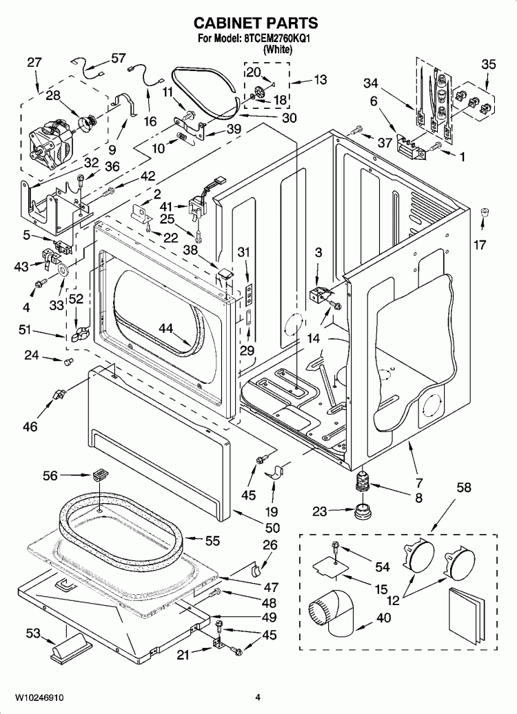 CABINET PARTS Diagram and Parts List for 8TCEM2760KQ1  Whirlpool Dryer
