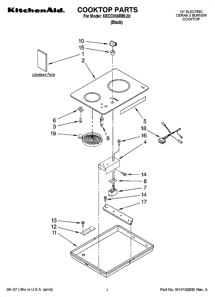 COOKTOP PARTS, OPTIONAL PARTS (NOT INCLUDED) Diagram and Parts List for KECC056RBL02  KitchenAid Cooktop