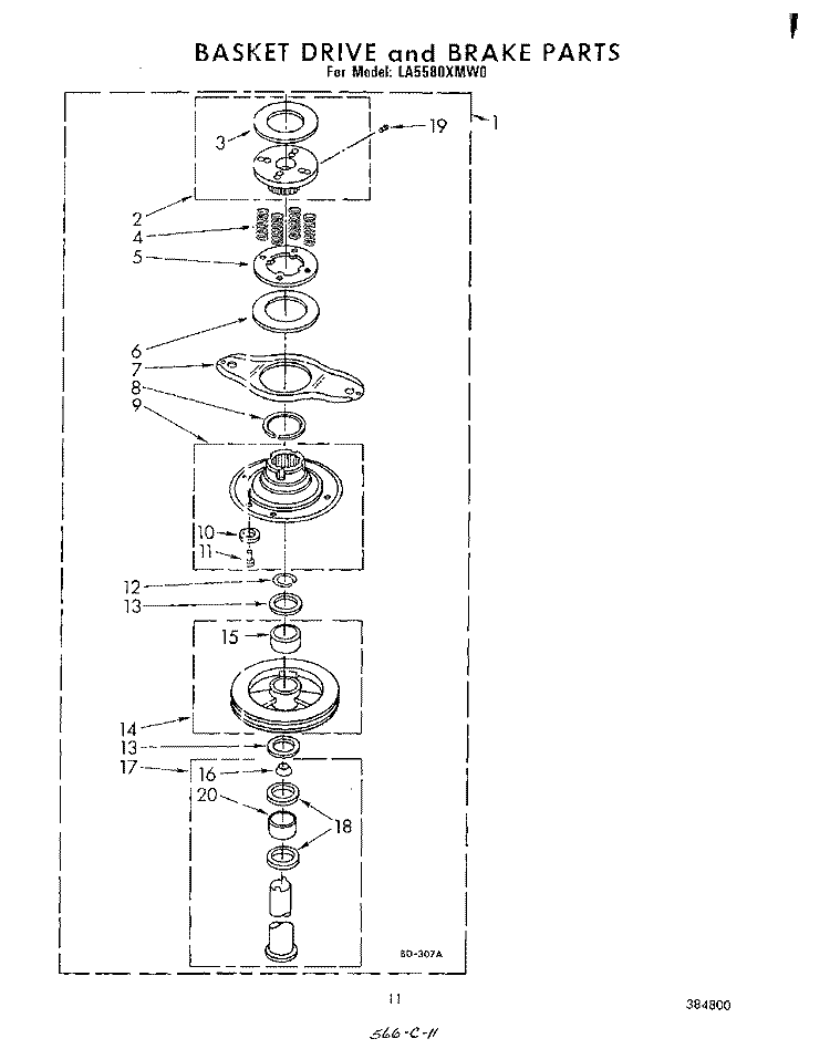 BASKET DRIVE AND BRAKE Diagram and Parts List for LA5580XMW0  Whirlpool Washer