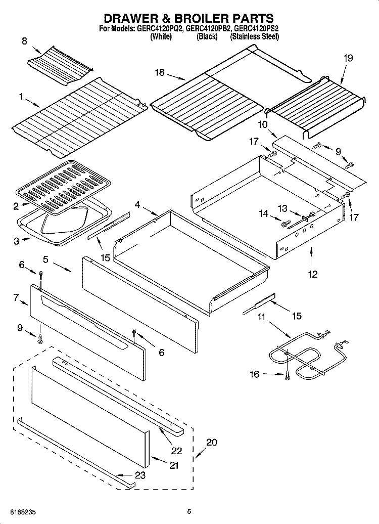 DRAWER & BROILER PARTS Diagram and Parts List for GERC4120PB2  Whirlpool Range