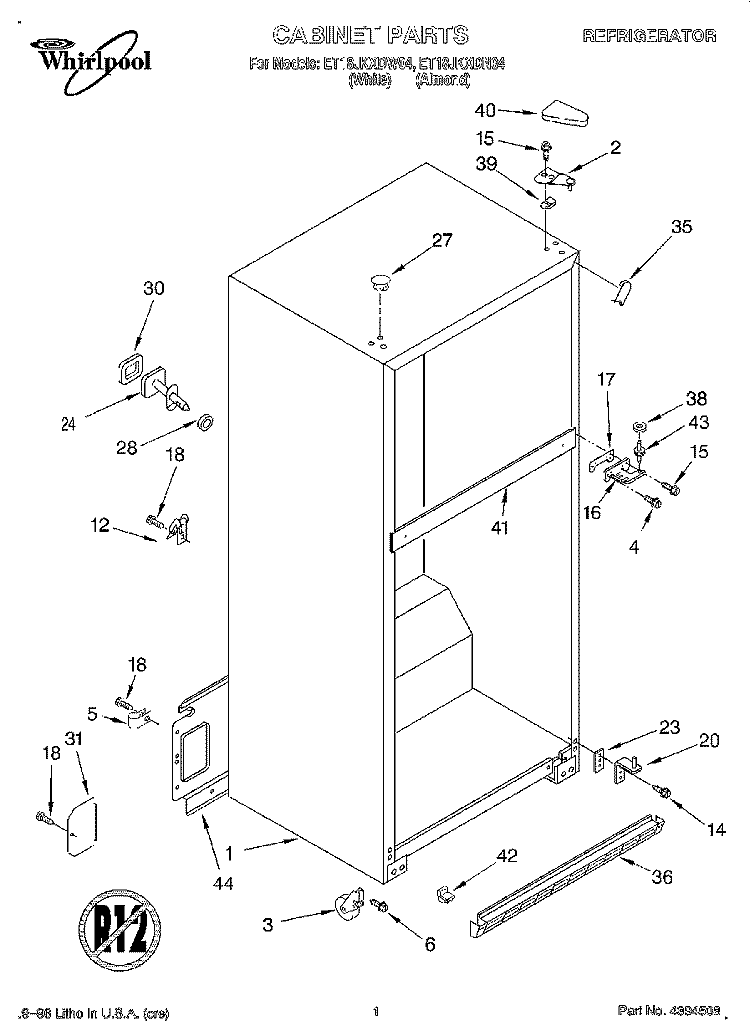 CABINET Diagram and Parts List for ET18JKXDN04  Whirlpool Refrigerator