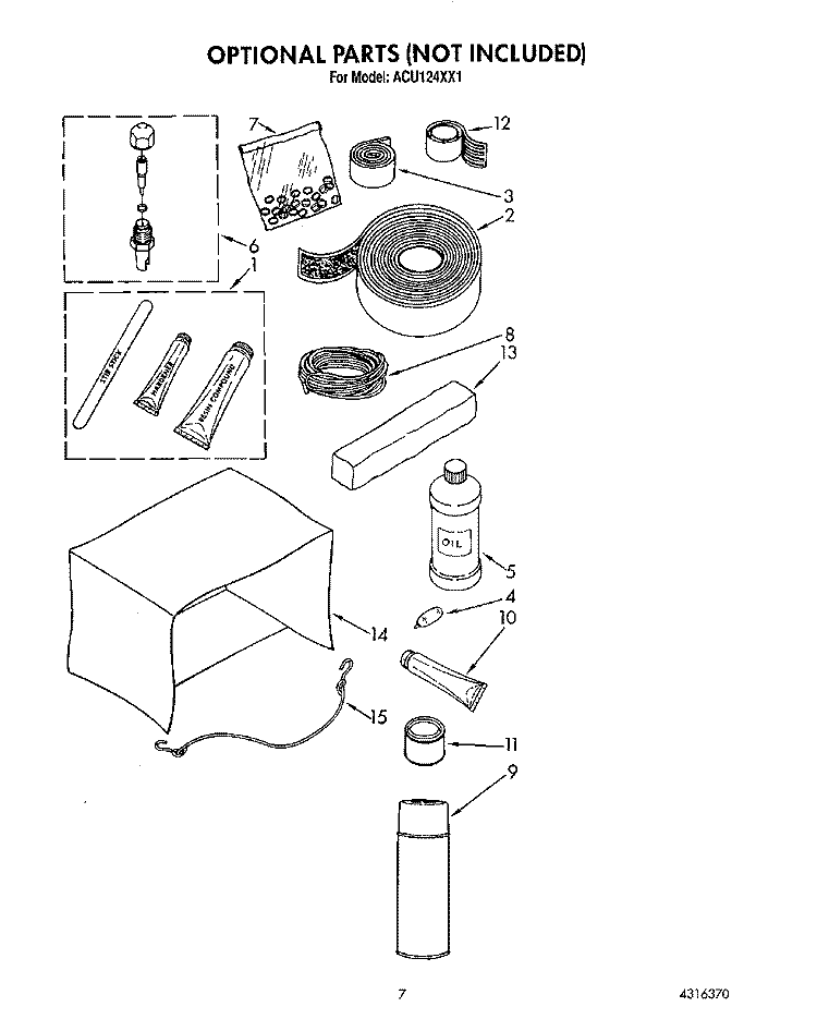 OPTIONAL Diagram and Parts List for ACU124XX1  Whirlpool Air Conditioner