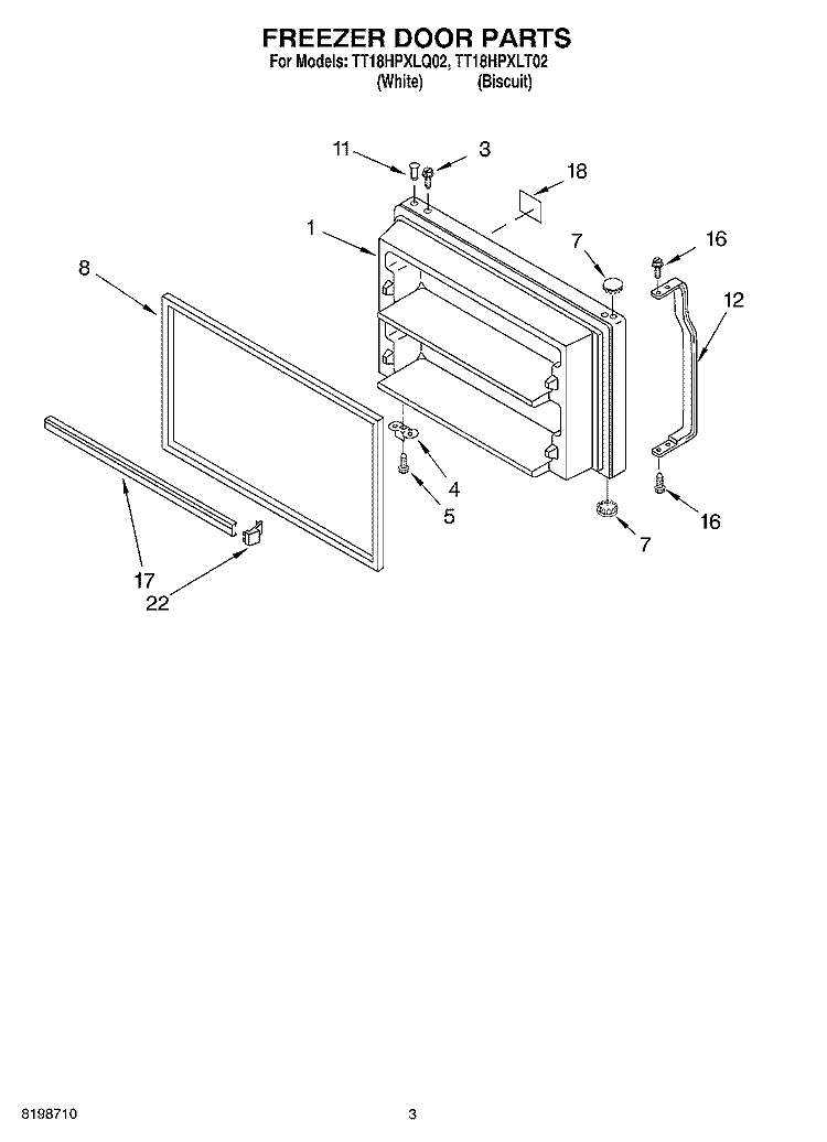 FREEZER DOOR PARTS Diagram and Parts List for TT18HPXLT02  Estate Refrigerator