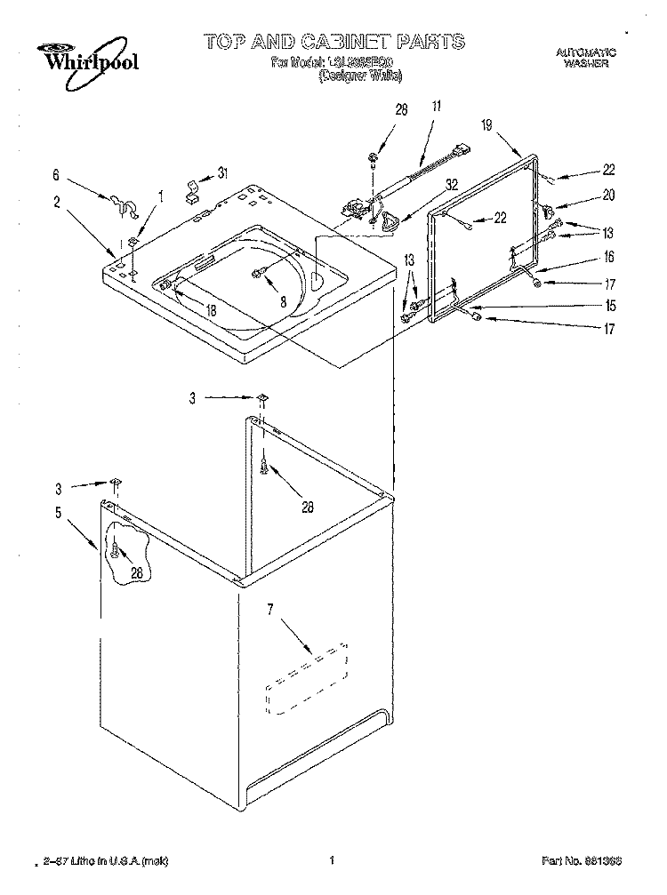 TOP AND CABINET Diagram and Parts List for LSL9355EQ0  Whirlpool Washer