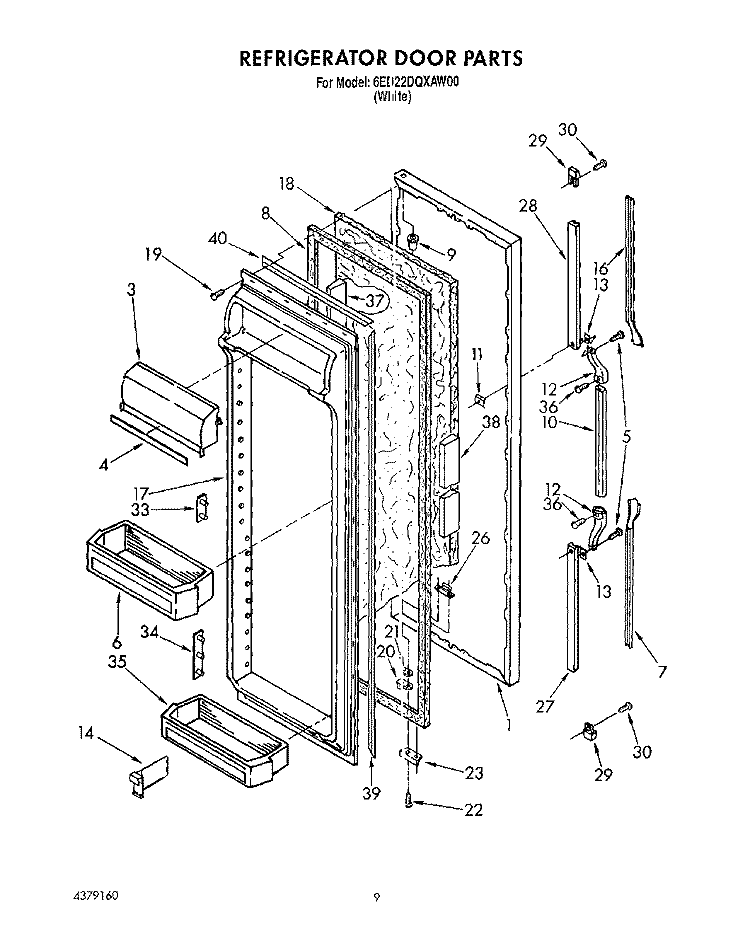 REFRIGERATOR DOOR Diagram and Parts List for 6ED22DQXAW00  Whirlpool Refrigerator
