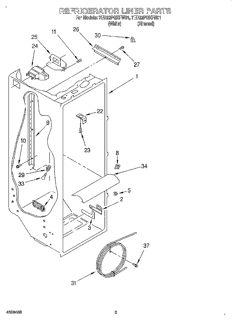 REFRIGERATOR LINER Diagram and Parts List for 7ED22PQXFW01  Whirlpool Refrigerator