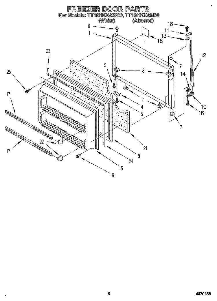FREEZER DOOR Diagram and Parts List for TT18HKXAN00  Whirlpool Refrigerator