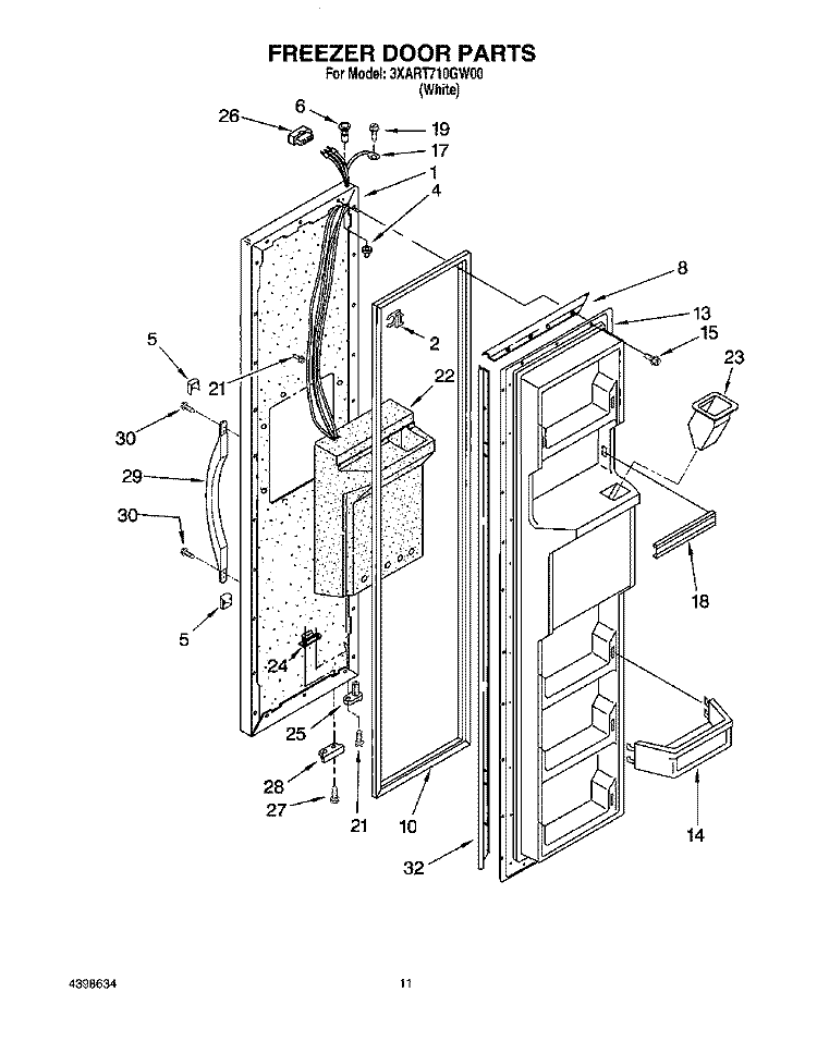 FREEZER DOOR Diagram and Parts List for 3XART710GW00  Whirlpool Refrigerator