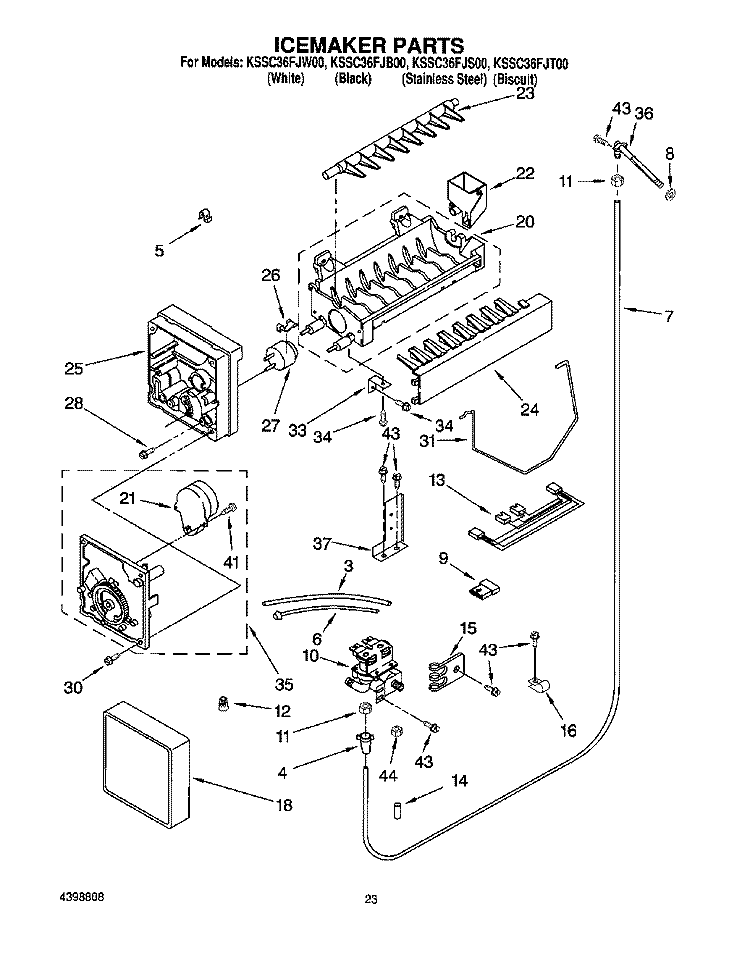ICEMAKER Diagram and Parts List for KSSC36FJW00  KitchenAid Refrigerator