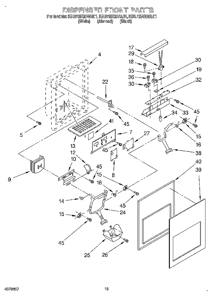 DISPENSER FRONT Diagram and Parts List for KSUP25QDAL01  KitchenAid Refrigerator