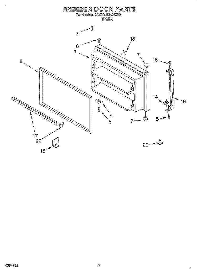 FREEZER DOOR, LIT/OPTIONAL Diagram and Parts List for 3VET21DKDW03  Whirlpool Refrigerator
