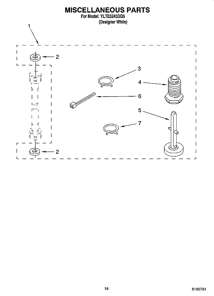 MISCELLANEOUS  PARTS, OPTIONAL PARTS (NOT INCLUDED) Diagram and Parts List for YLTE5243DQ5  Whirlpool Washer Dryer Combo