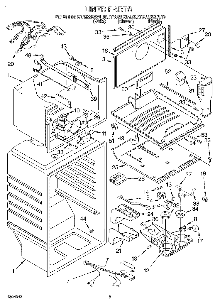 LINER Diagram and Parts List for KTRS22KGBL00  KitchenAid Refrigerator