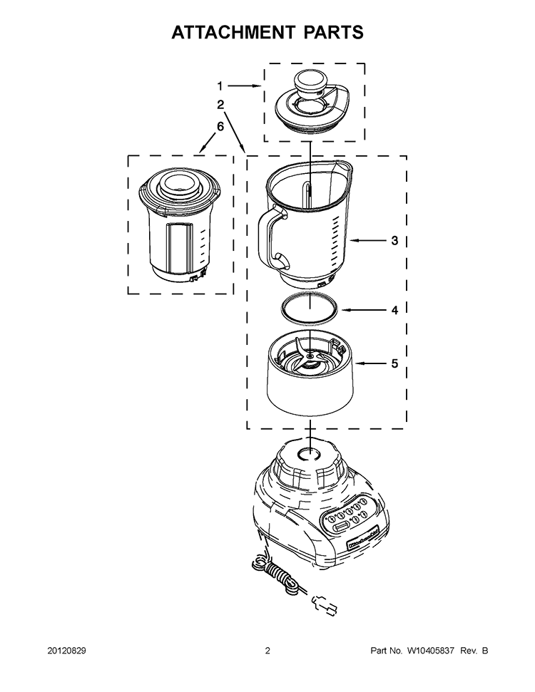 ATTACHMENT PARTS Diagram and Parts List for 5KSB5553BGA0  KitchenAid Blender