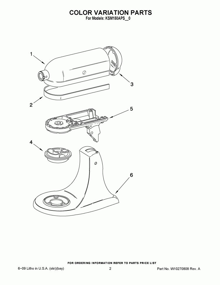 COLOR VARIATION PARTS Diagram and Parts List for KSM150APSCS0  KitchenAid Mixer