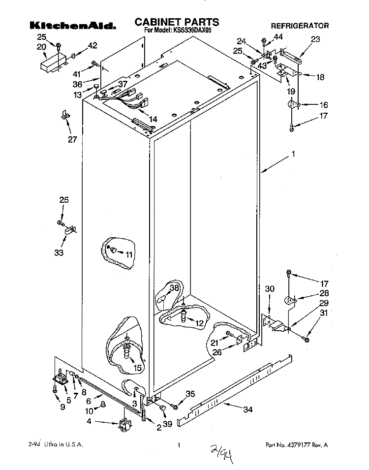 CABINET Diagram and Parts List for KSSS36DAX05  KitchenAid Refrigerator