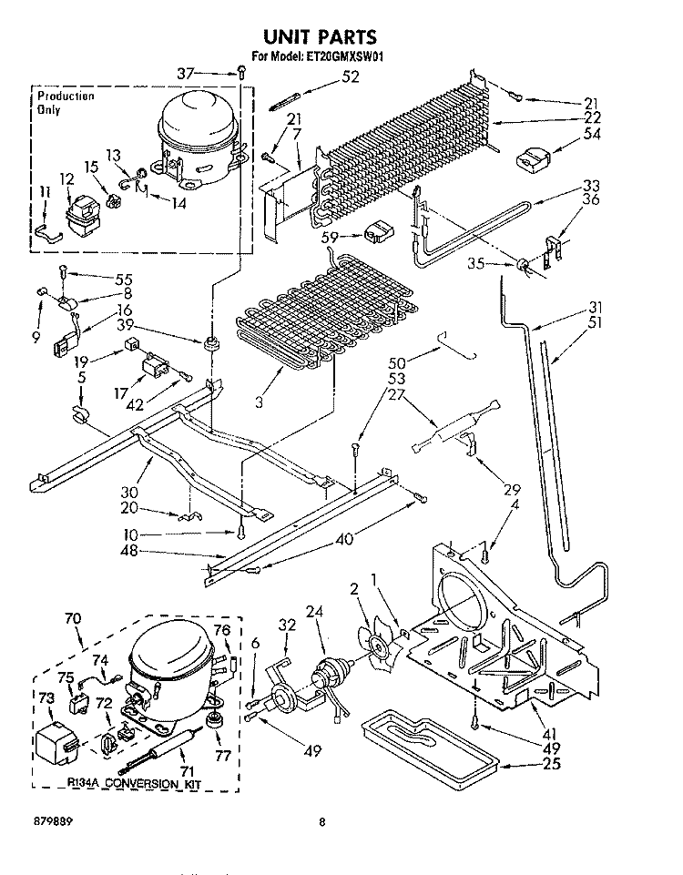 UNIT Diagram and Parts List for ET20GMXSW01  Whirlpool Refrigerator
