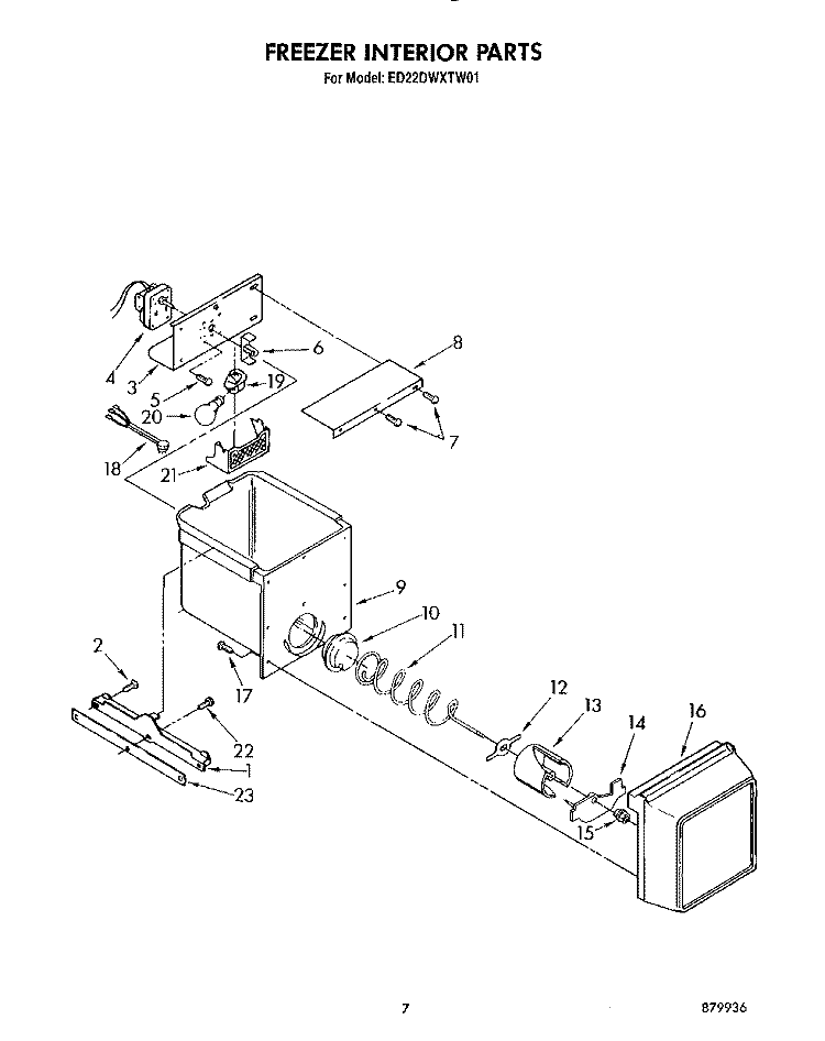 FREEZER INTERIOR Diagram and Parts List for ED22DWXTG01  Whirlpool Refrigerator