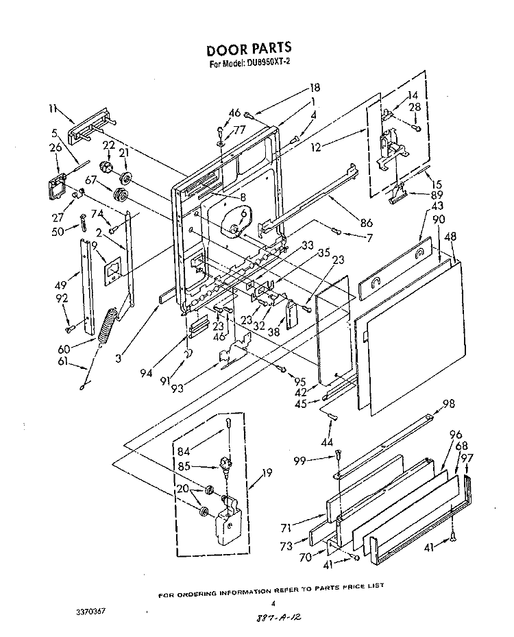 DOOR Diagram and Parts List for DU8950XT2  Whirlpool Dishwasher