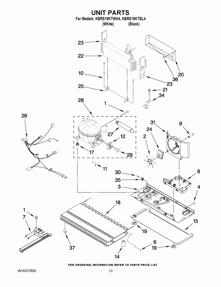 UNIT PARTS Diagram and Parts List for KBRS19KTBL4  KitchenAid Refrigerator