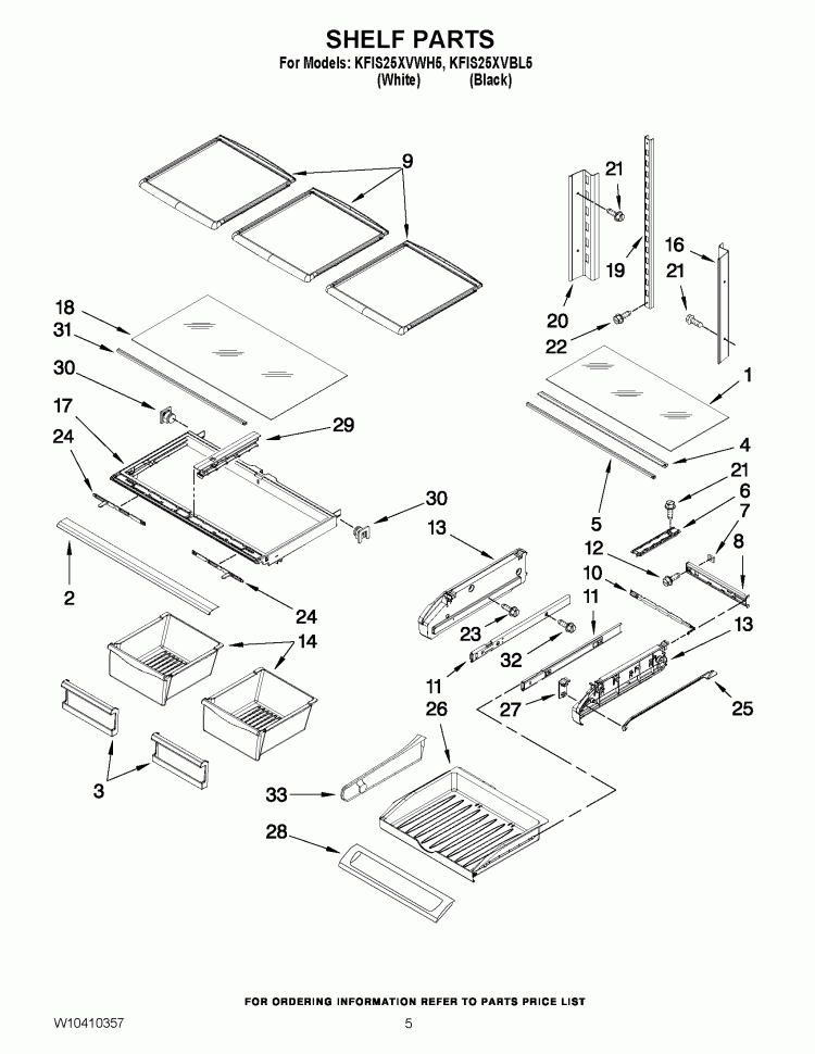 SHELF PARTS Diagram and Parts List for KFIS25XVBL5  KitchenAid Refrigerator
