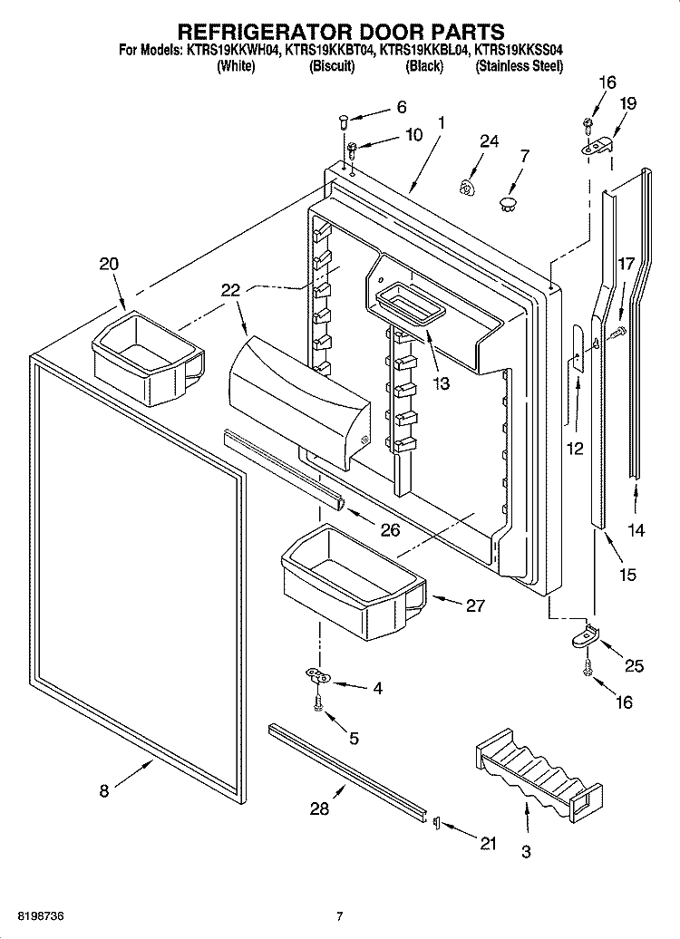 REFRIGERATOR DOOR PARTS Diagram and Parts List for KTRS19KKBL04  KitchenAid Refrigerator