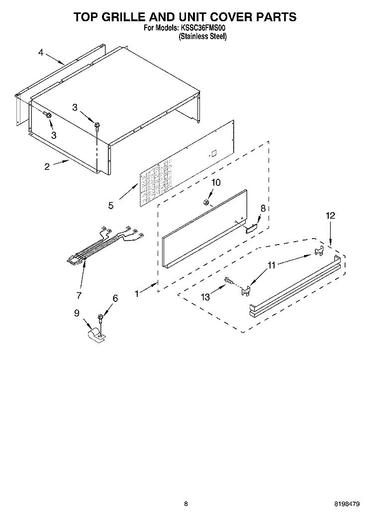 TOP GRILLE AND UNIT COVER PARTS Diagram and Parts List for KSSC36FMS00  KitchenAid Refrigerator