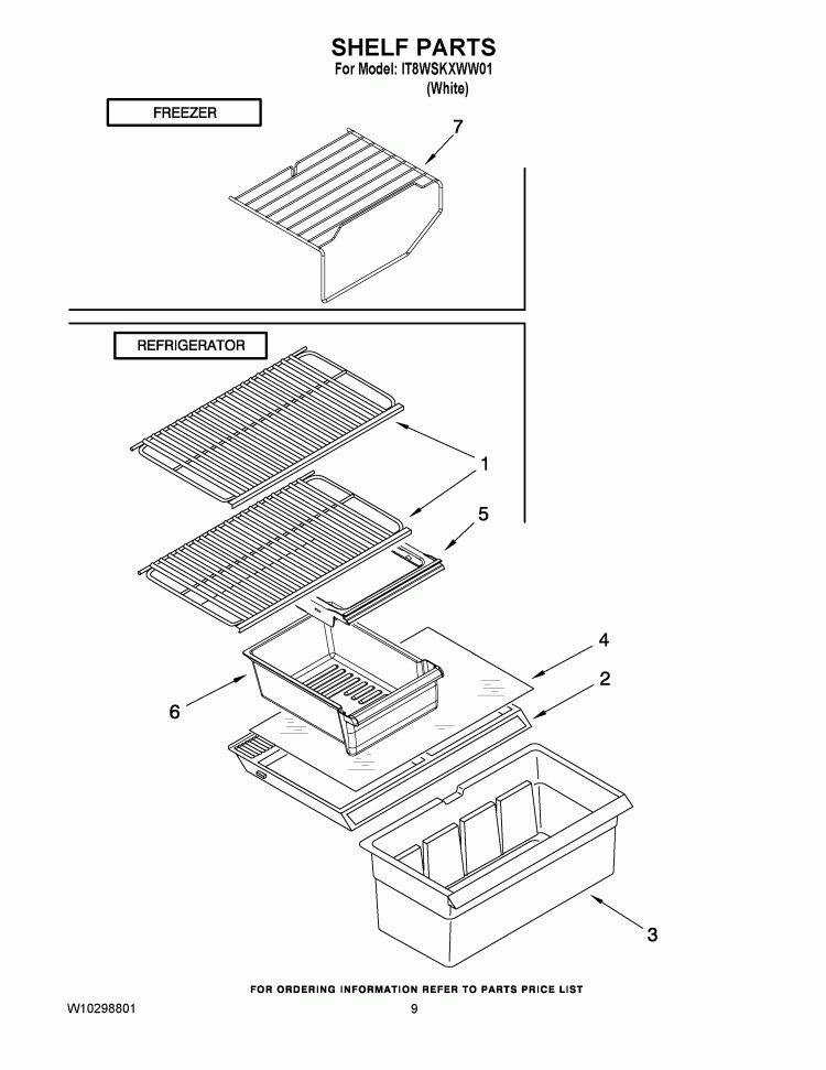 SHELF PARTS Diagram and Parts List for IT8WSKXWW01  Whirlpool Refrigerator