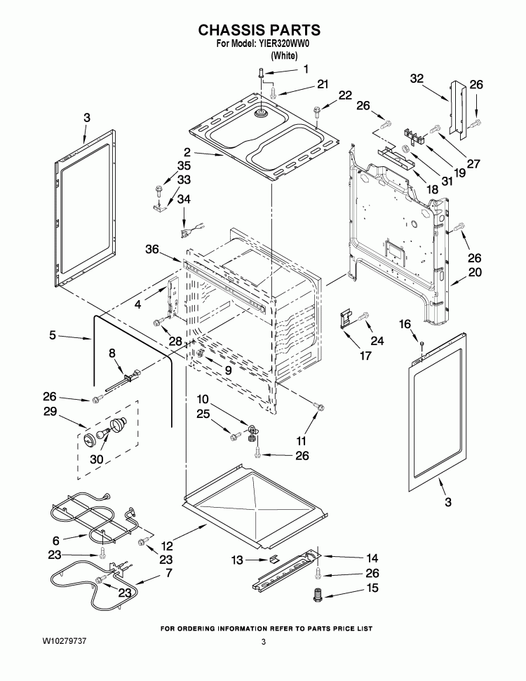 CHASSIS PARTS Diagram and Parts List for YIER320WW0  Whirlpool Range