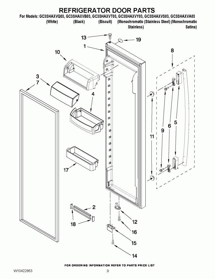 REFRIGERATOR DOOR PARTS Diagram and Parts List for GC3SHAXVA03  Whirlpool Refrigerator