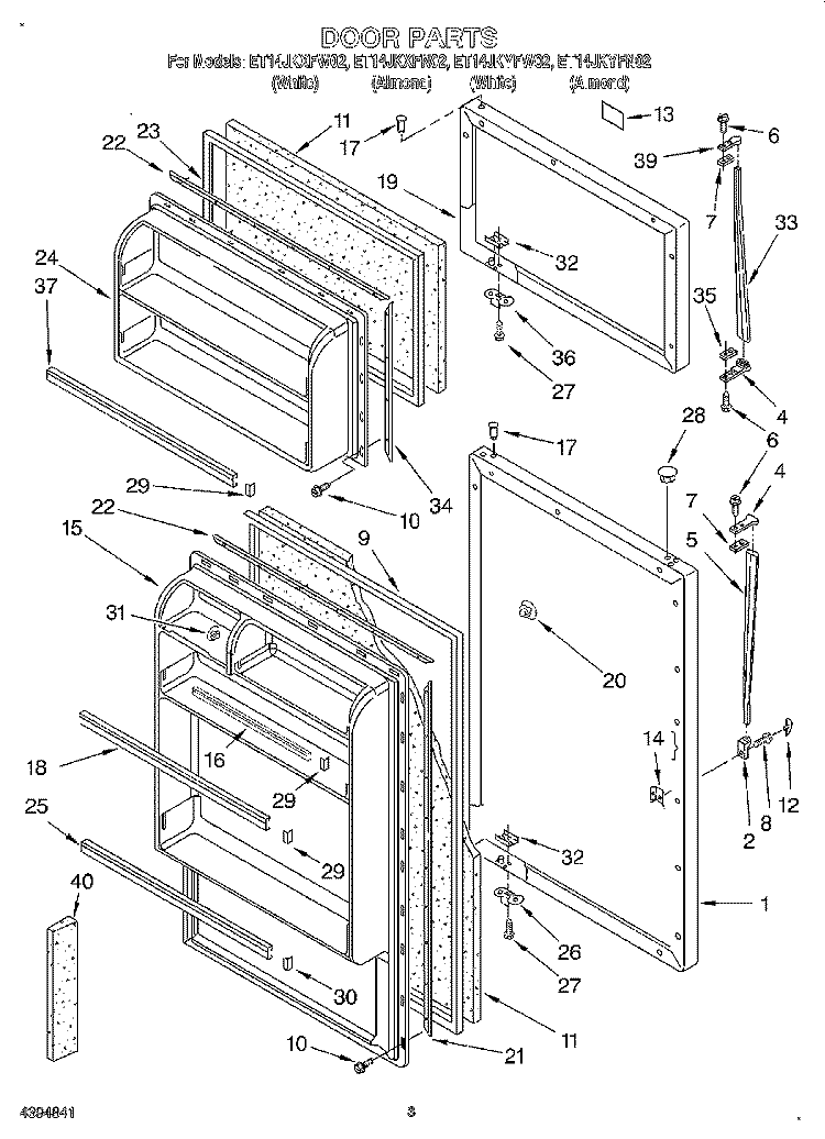 DOOR Diagram and Parts List for ET14JKXFW02  Whirlpool Refrigerator