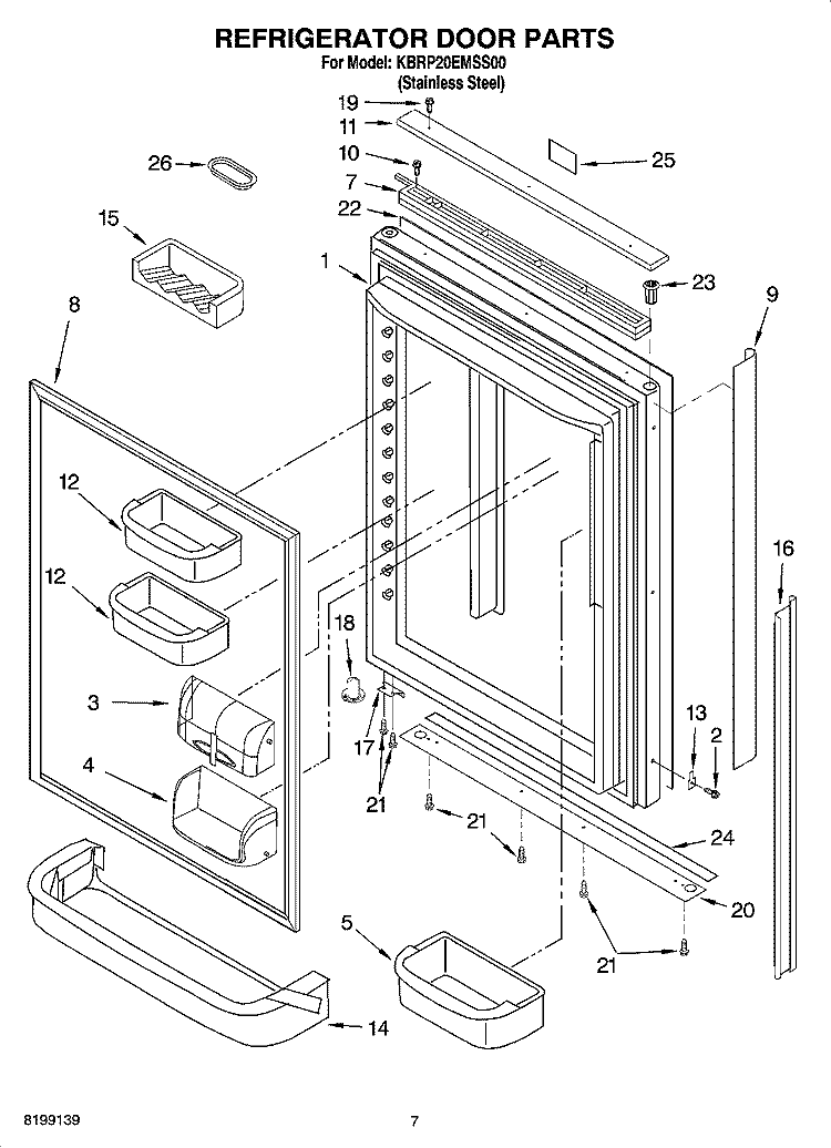 REFRIGERATOR DOOR PARTS Diagram and Parts List for KBRP20EMSS00  KitchenAid Refrigerator