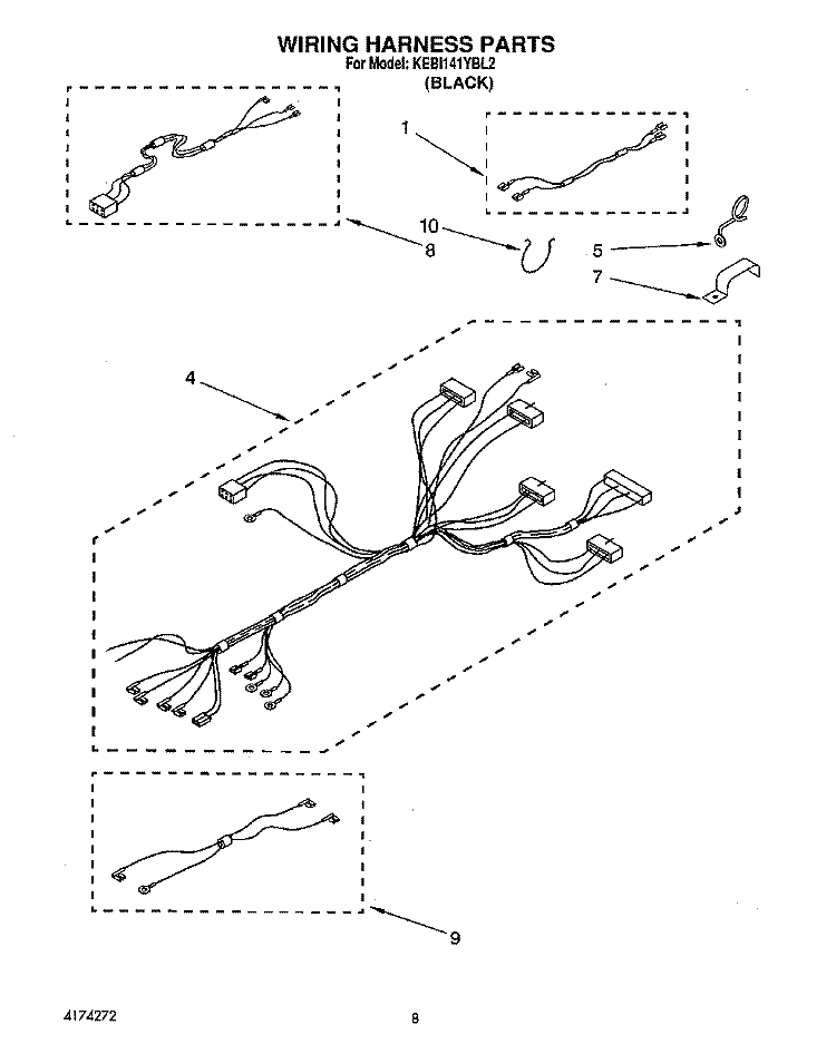WIRING HARNESS Diagram and Parts List for KEBI141YBL2  KitchenAid Wall Oven