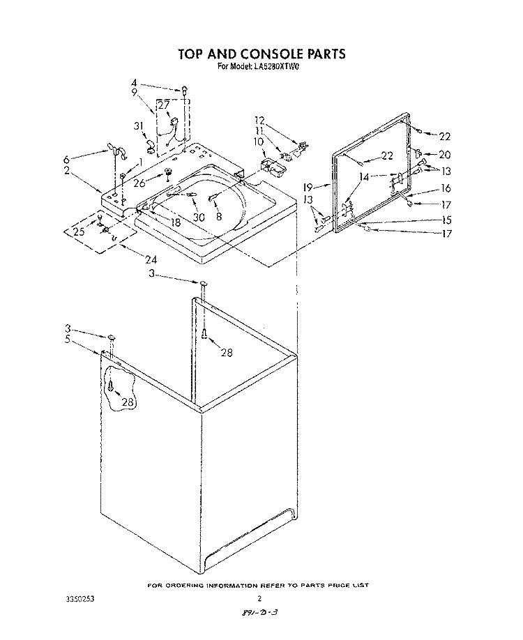 TOP AND CONSOLE , LITERATURE AND OPTIONAL Diagram and Parts List for LA5280XTN0  Whirlpool Washer