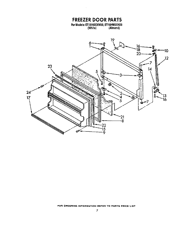 FREEZER DOOR Diagram and Parts List for ET18HMXXN00  Whirlpool Refrigerator