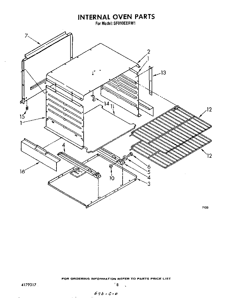 INTERNAL OVEN Diagram and Parts List for SF010EERW1  Whirlpool Range