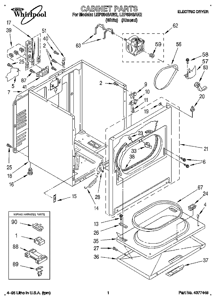 SECTION Diagram and Parts List for LEP6848AW2  Whirlpool Dryer