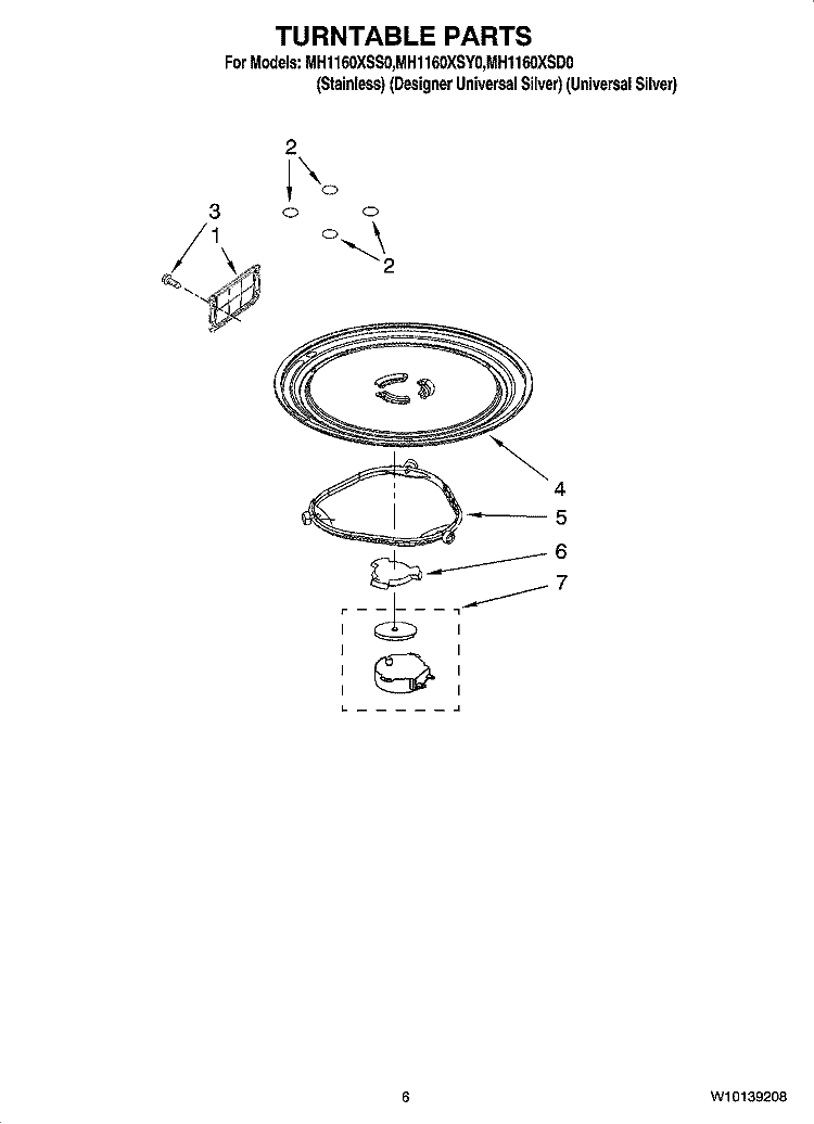 TURNTABLE PARTS Diagram and Parts List for MH1160XSD0  Whirlpool Microwave