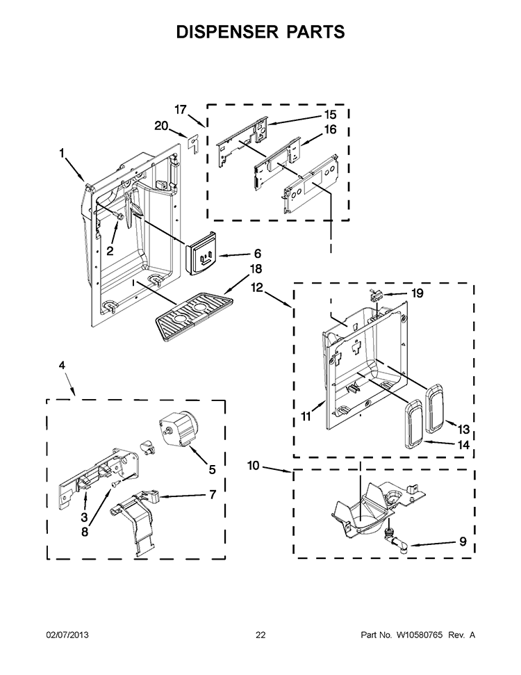 DISPENSER PARTS Diagram and Parts List for KSSC48QVS05  KitchenAid Refrigerator