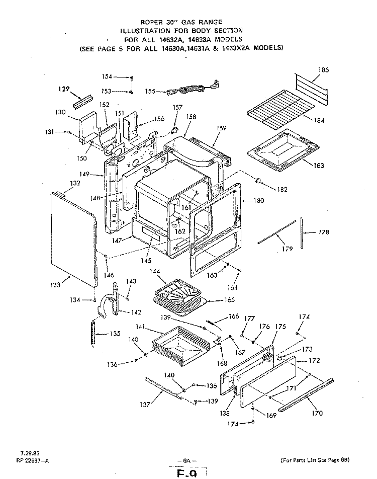 SECTION Diagram and Parts List for 1463W3A  Roper Range