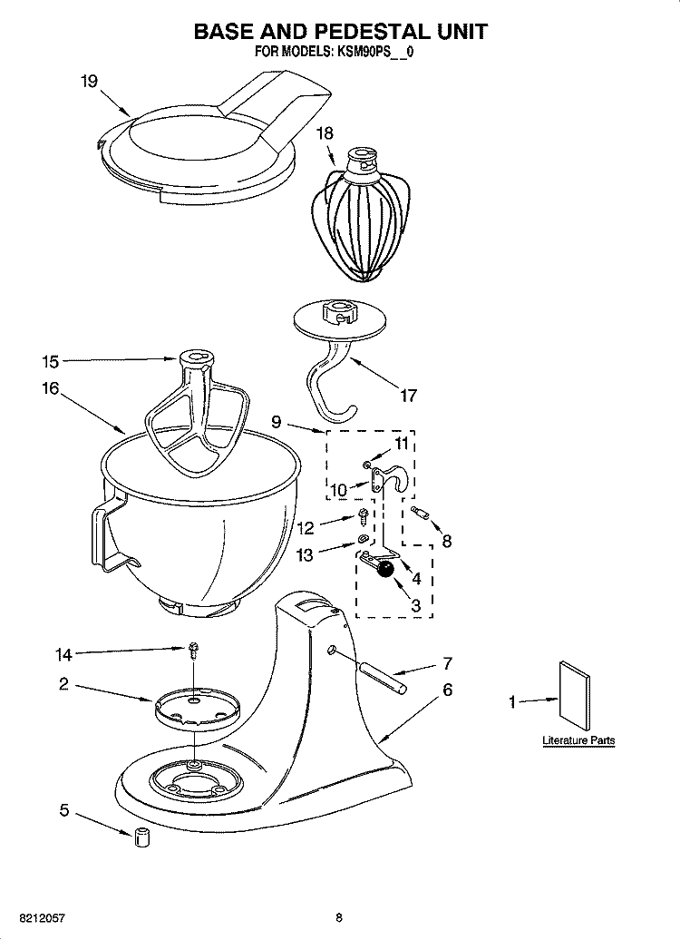 BASE AND PEDESTAL UNIT, OPTIONAL PARTS Diagram and Parts List for 4KSM90PS7OB0  KitchenAid Mixer